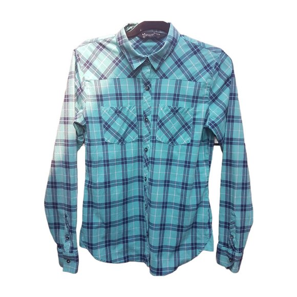UNDER ARMOUR Button Down Shirt Medium US M Plaid Long Sleeve Blue Green Teal - Picture 16 of 16